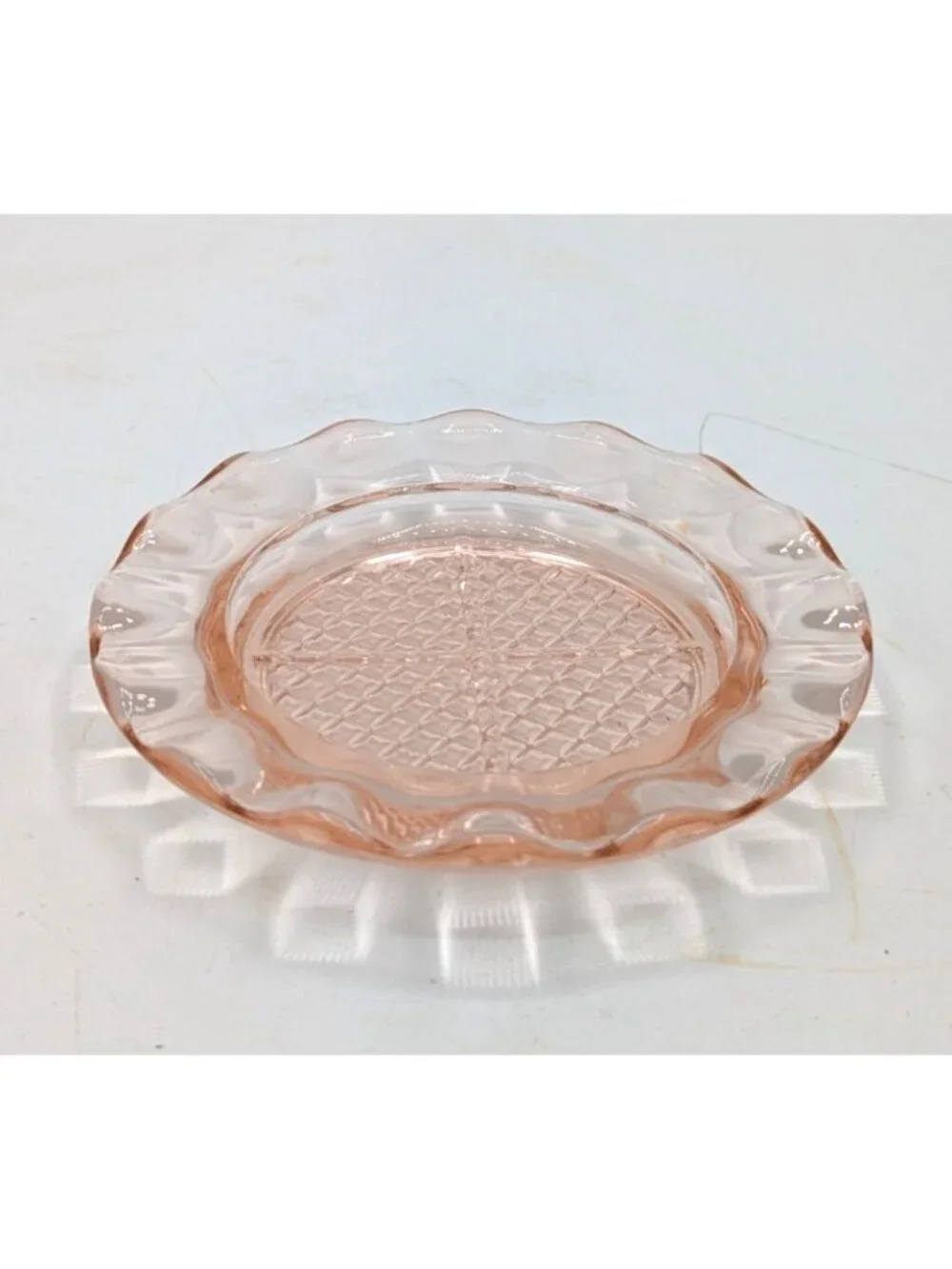 Vintage Jeannette Glass Homespun Ashtray Coaster Set of 6 Pink Depression Glass